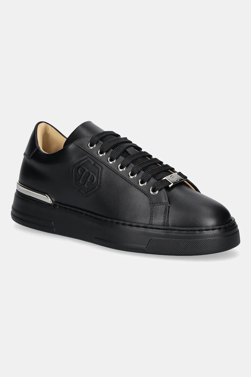 Δερμάτινα αθλητικά παπούτσια Philipp Plein Nappa Lo-Top Hexagon χρώμα: μαύρο, USC0692 PLE075N 0202
