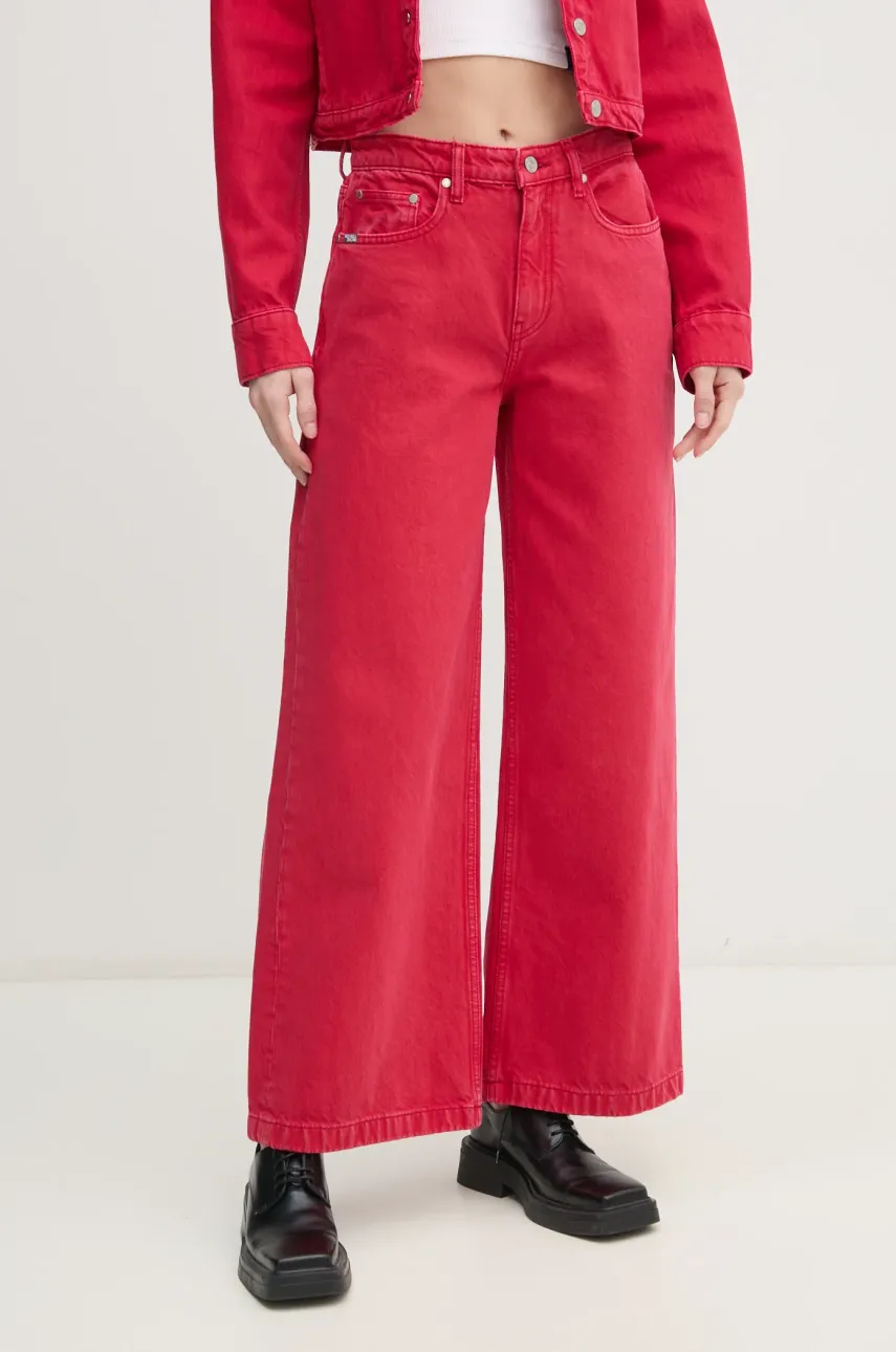 Τζιν παντελόνι Red Bull Racing x Pepe Jeans WIDE LEG JEANS χρώμα: κόκκινο, RL200007R40