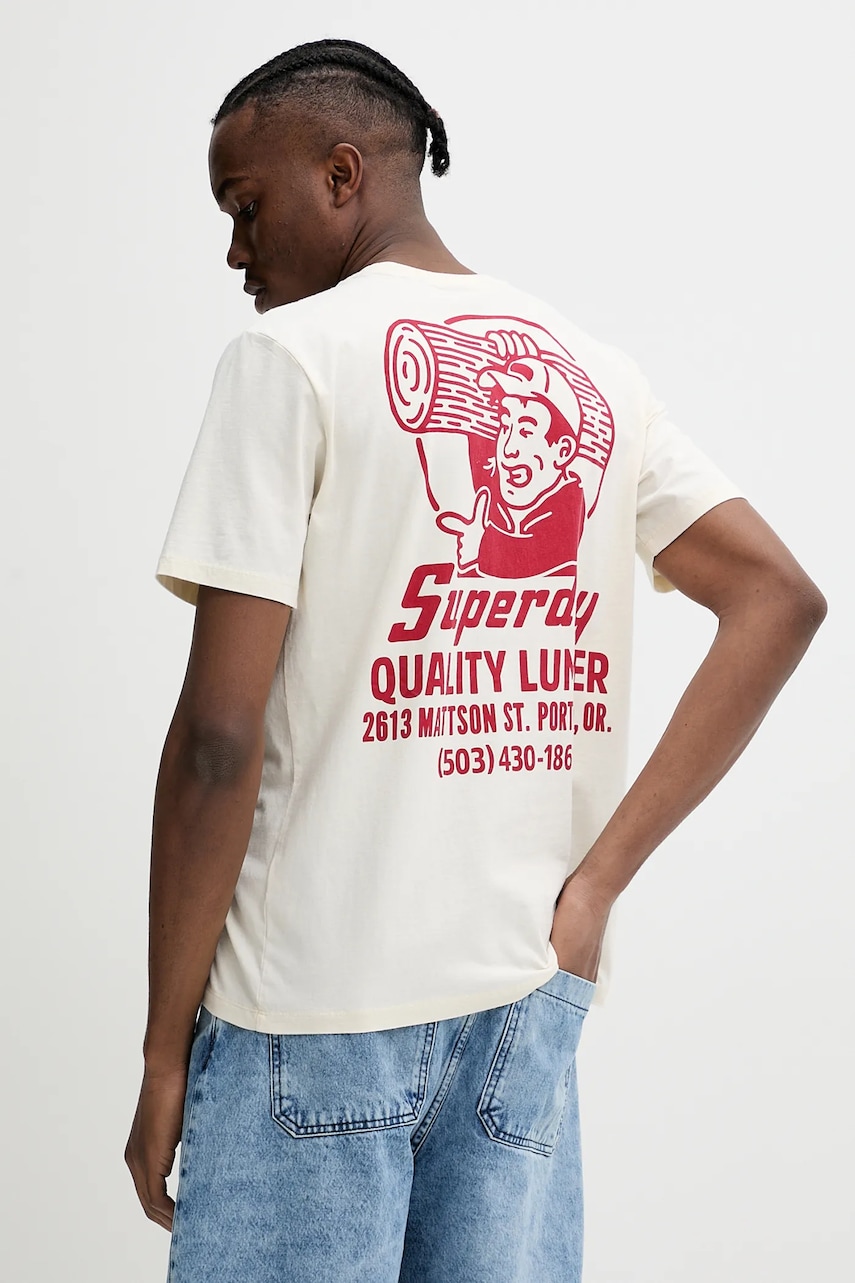 Βαμβακερό μπλουζάκι Superdry ανδρικό, χρώμα: μπεζ, M1012113A-OO3