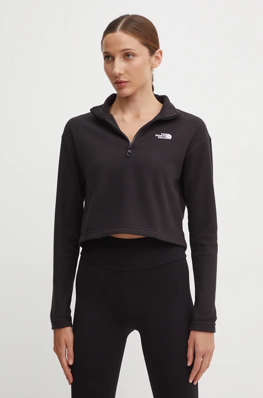 Αθλητική μπλούζα The North Face 100 Glacier Cropped 1/4 Zip χρώμα: μαύρο, NF0A855N4H01