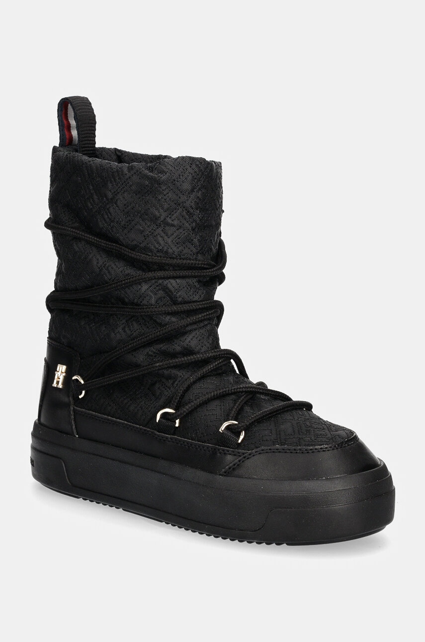 Μπότες χιονιού Tommy Hilfiger LACE-UP MONOGRAM SNOWBOOT χρώμα: μαύρο, FW0FW08430
