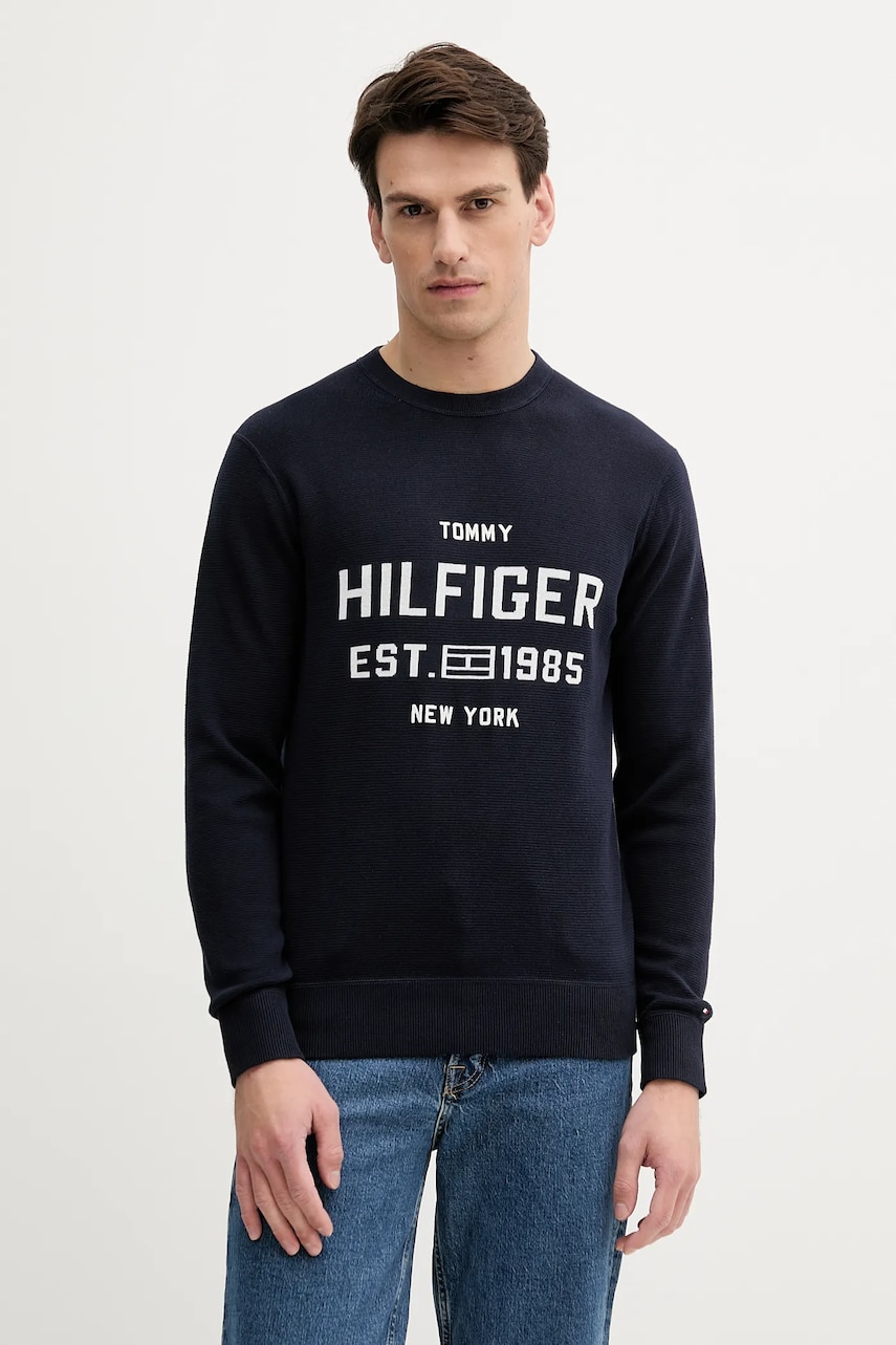 Βαμβακερό πουλόβερ Tommy Hilfiger ανδρικό, χρώμα: ναυτικό μπλε, MW0MW39533