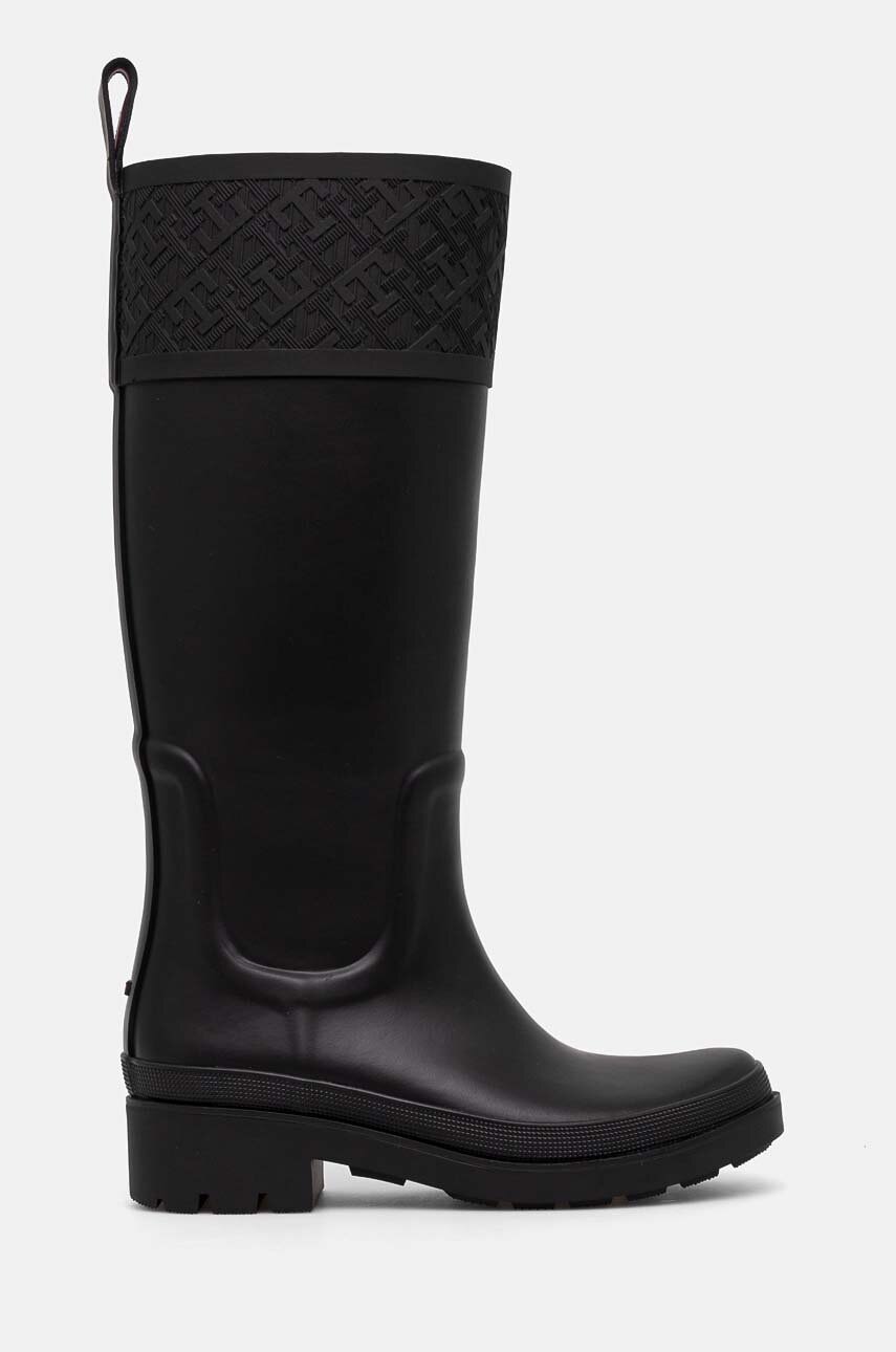 Γαλότσες Tommy Hilfiger RUBBER LONG BOOT MONOGRAM χρώμα: μαύρο, FW0FW08161