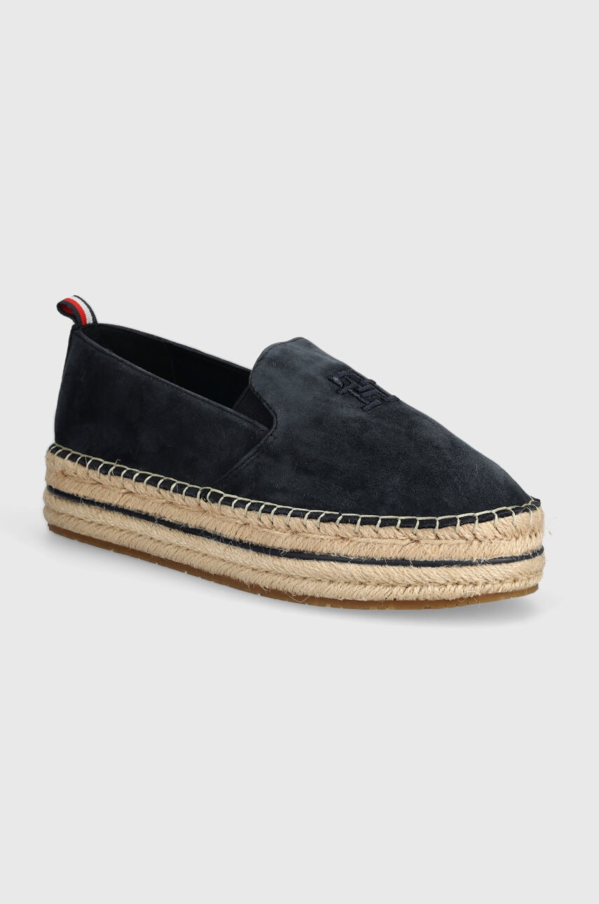 Εσπαντρίγιες σουέτ Tommy Hilfiger TH EMBROIDERED SUEDE FLATFORM χρώμα: ναυτικό μπλε, FW0FW07695