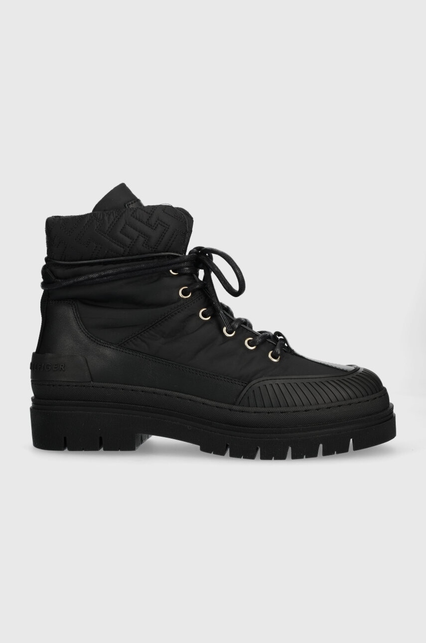 Μποτάκια Tommy Hilfiger TH MONOGRAM OUTDOOR BOOT χρώμα: μαύρο, FW0FW07502 F3FW0FW07502