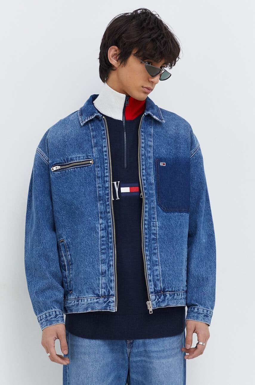 Βαμβακερό τζιν μπουφάν Tommy Jeans χρώμα: ναυτικό μπλε