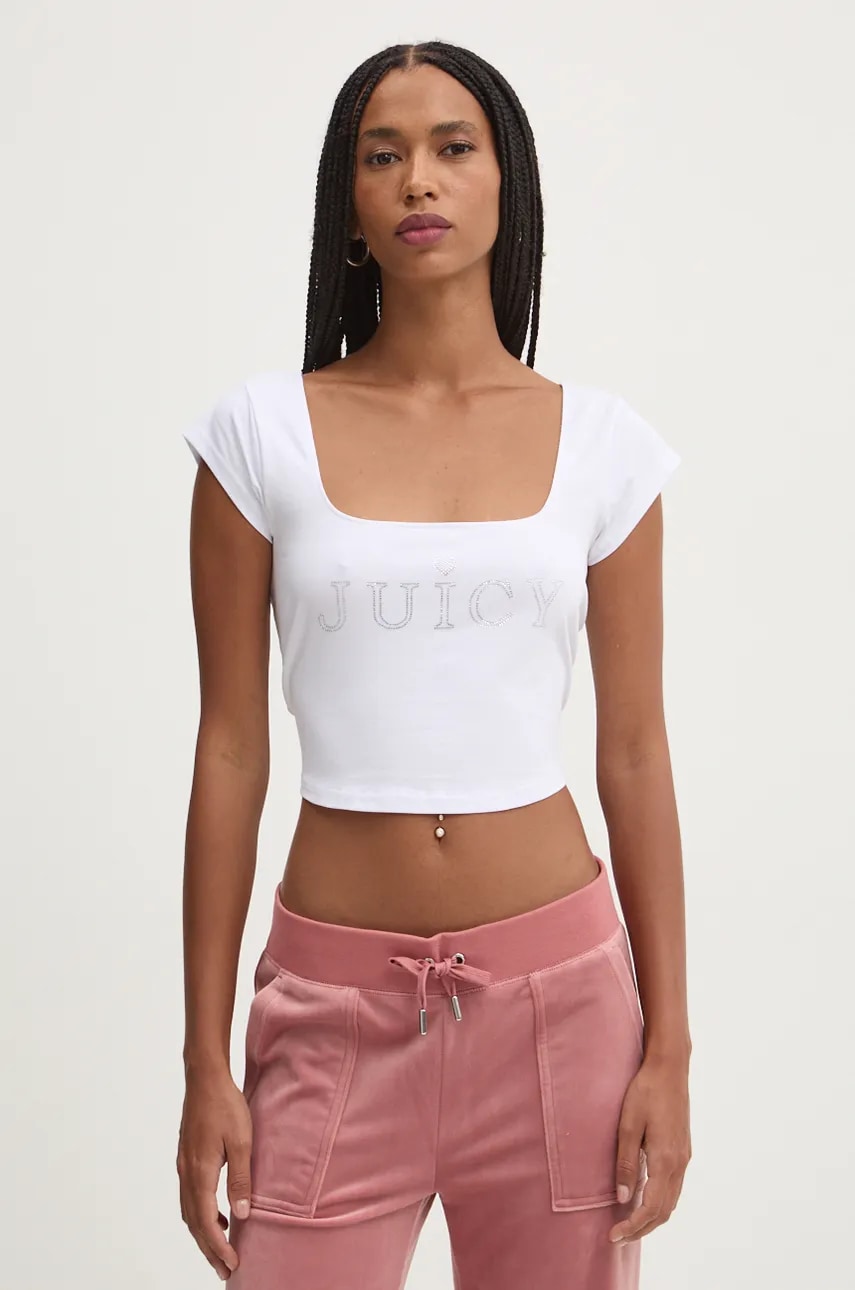 Top Juicy Couture REGAL SQUARE NECK CROPPED TEE χρώμα: άσπρο, JCBCT224831