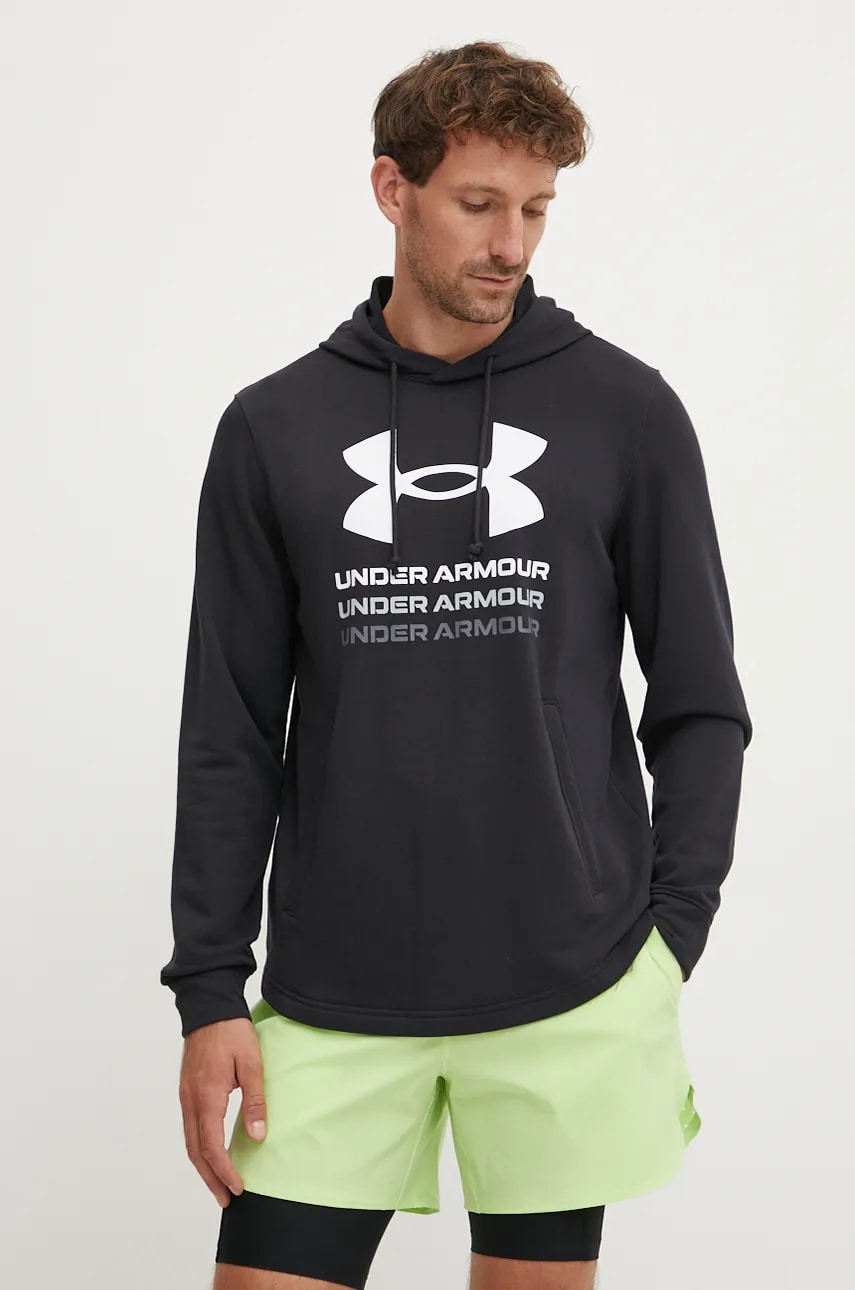 Φούτερ προπόνησης Under Armour Rival χρώμα: μαύρο, με κουκούλα, 1386047
