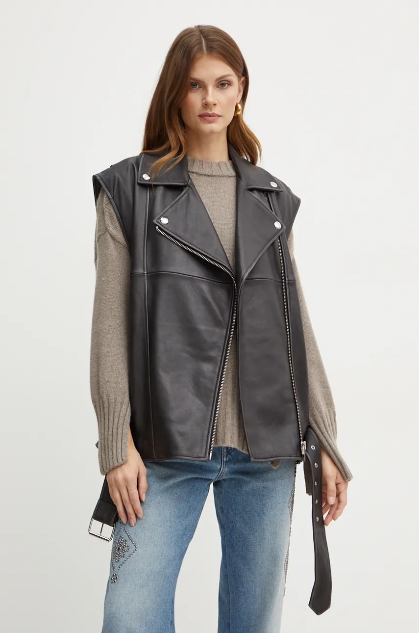 Δερμάτινο γιλέκο Weekend Max Mara γυναικείο, χρώμα: μαύρο, 2425446012600