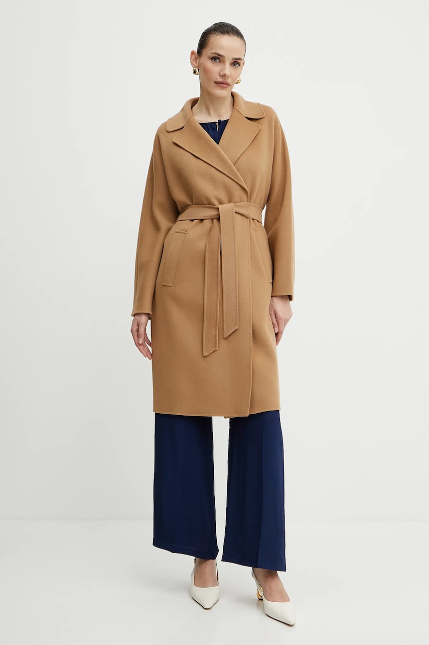 Μάλλινο παλτό Weekend Max Mara γυναικείο, χρώμα: καφέ, 2515011011600