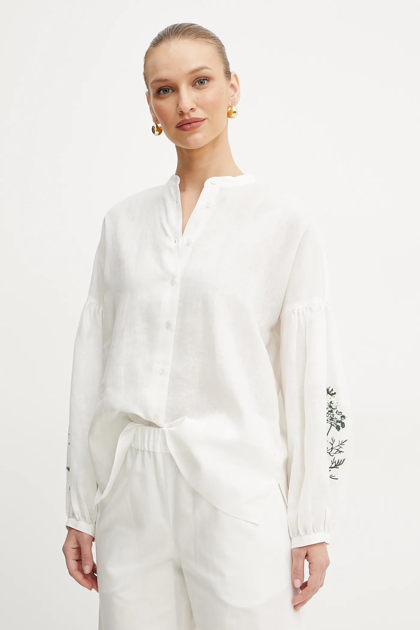 Πουκάμισο από λινό Weekend Max Mara χρώμα: άσπρο, 2515111122600