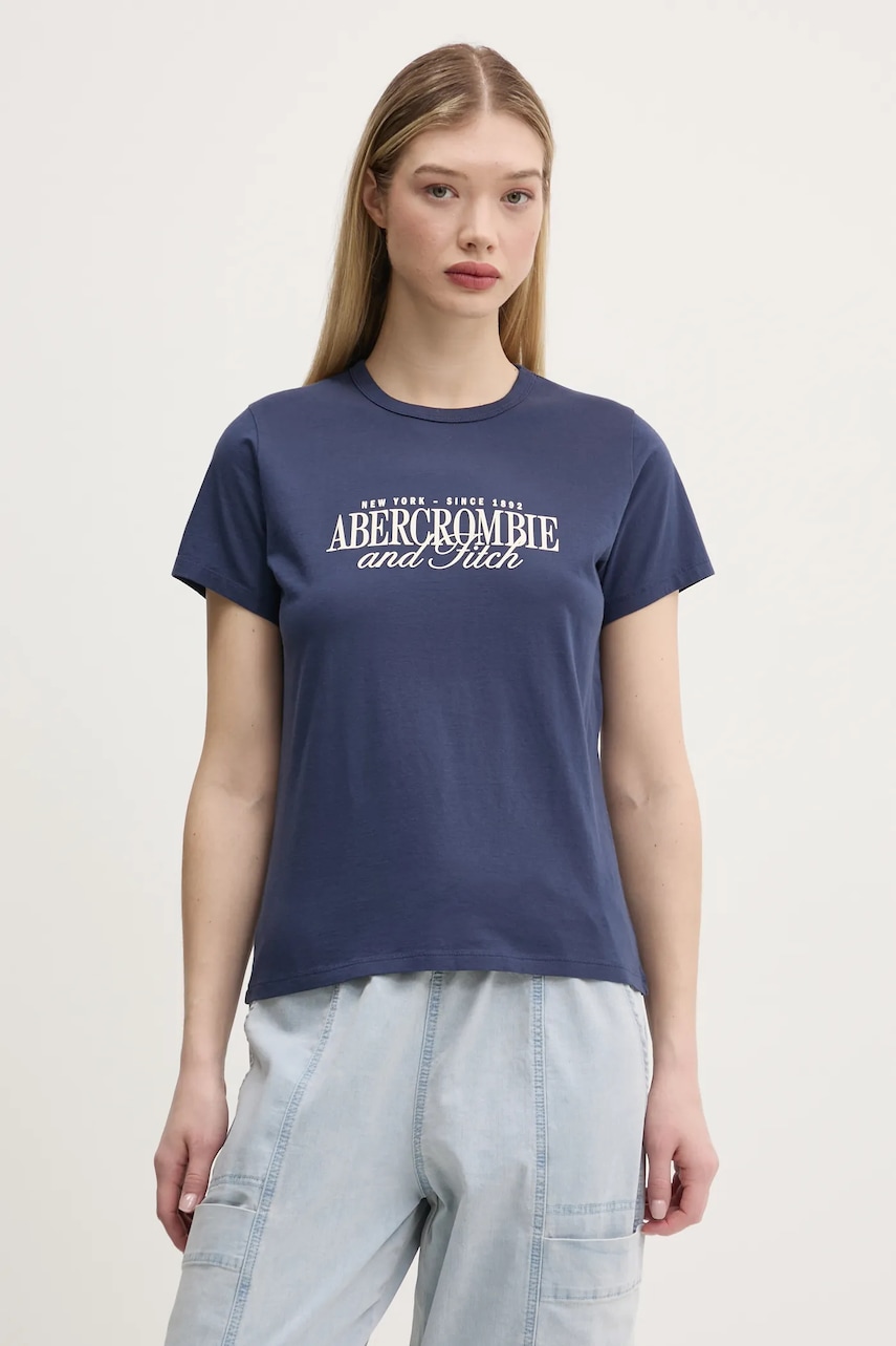 Βαμβακερό μπλουζάκι Abercrombie & Fitch γυναικείο, χρώμα: ναυτικό μπλε, KI185-5058