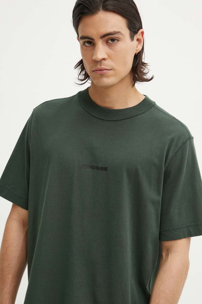 Βαμβακερό μπλουζάκι Abercrombie & Fitch ανδρικό, χρώμα: πράσινο, KI123-1038