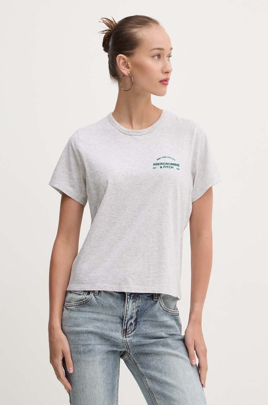 Βαμβακερό μπλουζάκι Abercrombie & Fitch γυναικείο, χρώμα: γκρι, KI157-4307