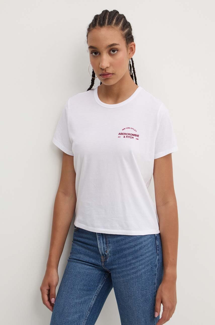 Βαμβακερό μπλουζάκι Abercrombie & Fitch γυναικείο, χρώμα: μπεζ, KI157-4307