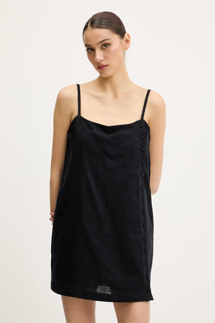 Λινό φόρεμα Abercrombie & Fitch χρώμα: μαύρο, KI159-5572