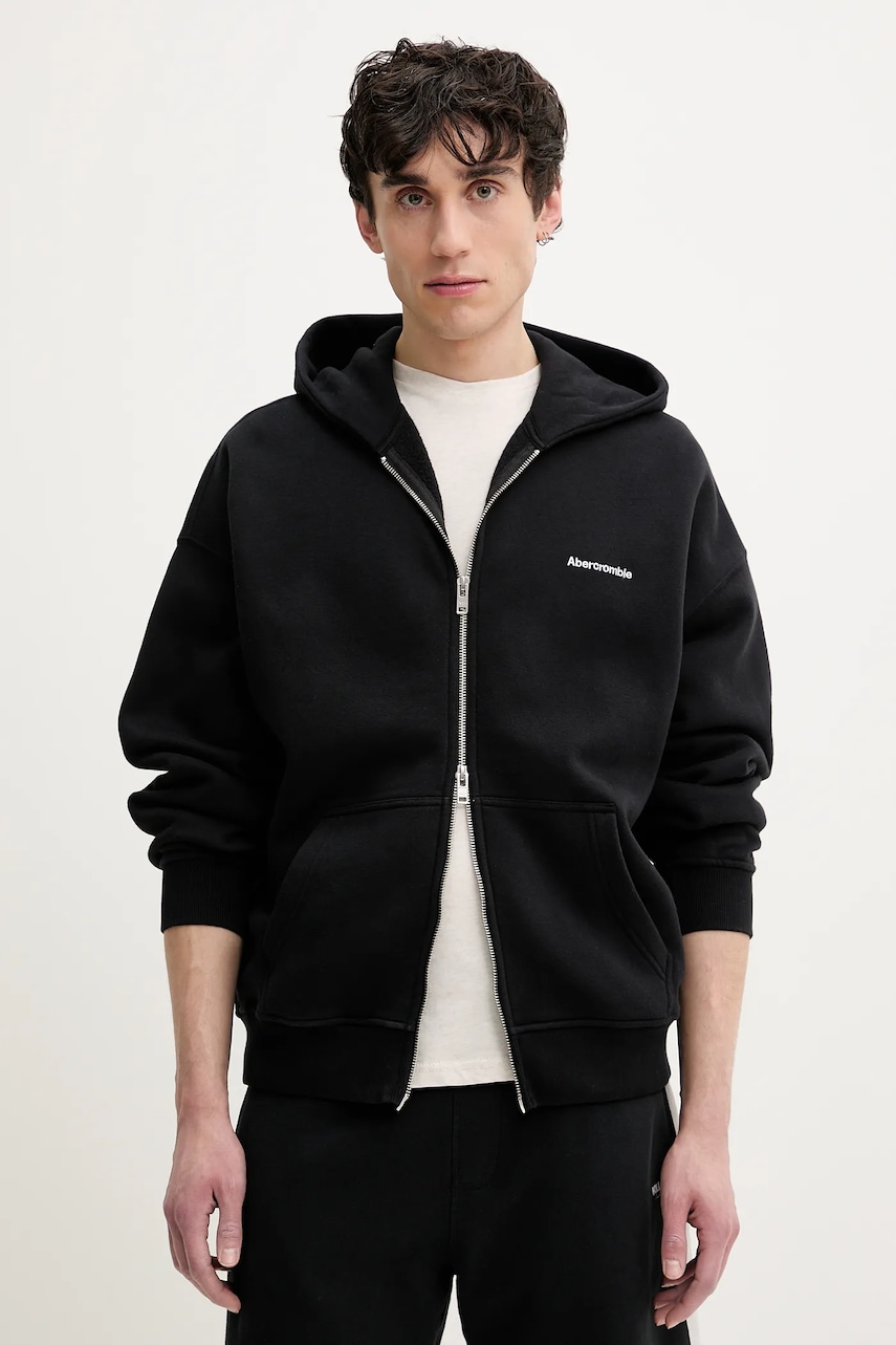 Μπλούζα Abercrombie & Fitch χρώμα: μαύρο, με κουκούλα, KI175-5120