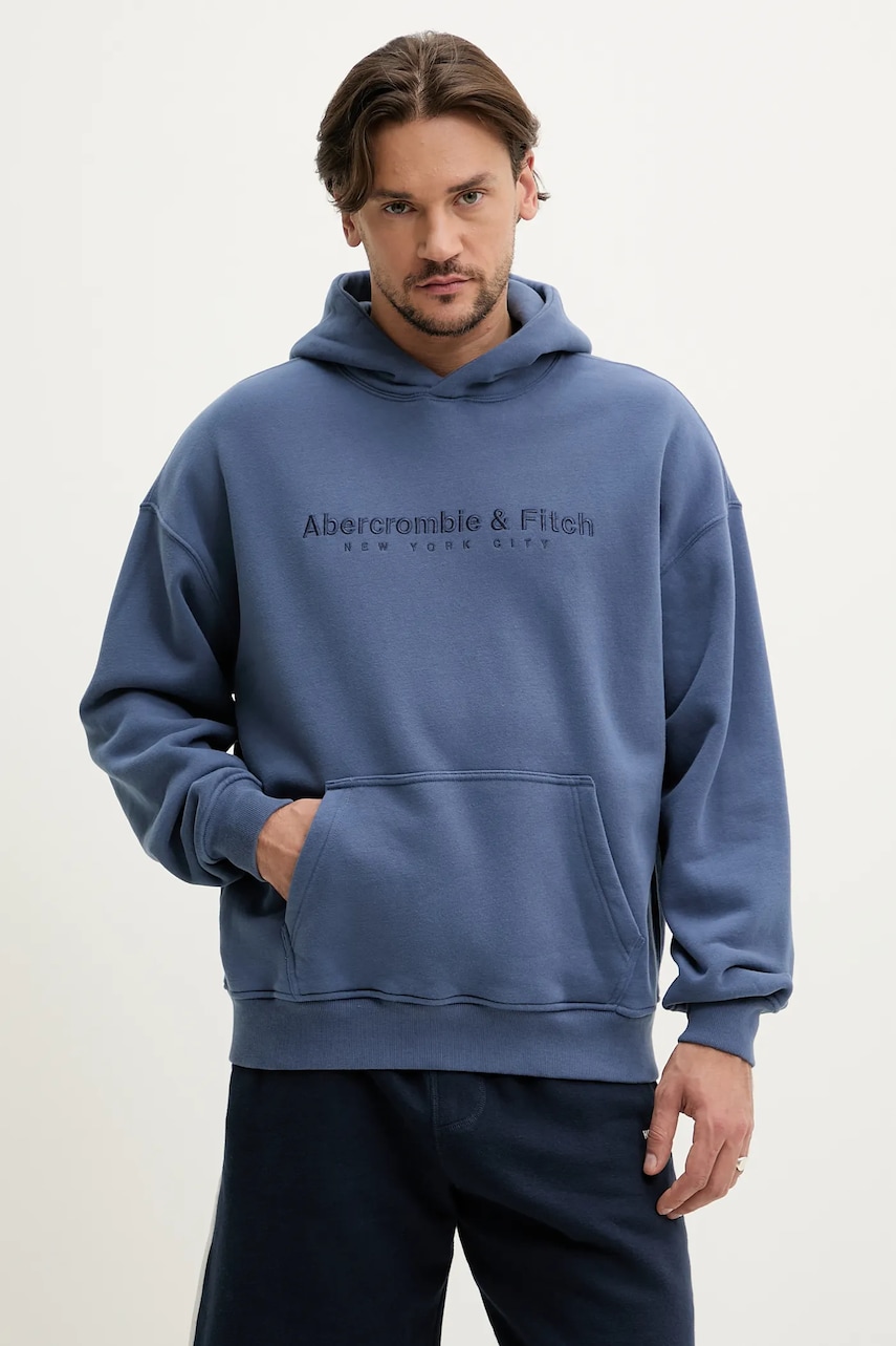 Μπλούζα Abercrombie & Fitch χρώμα: μπλε, με κουκούλα, KI175-5121