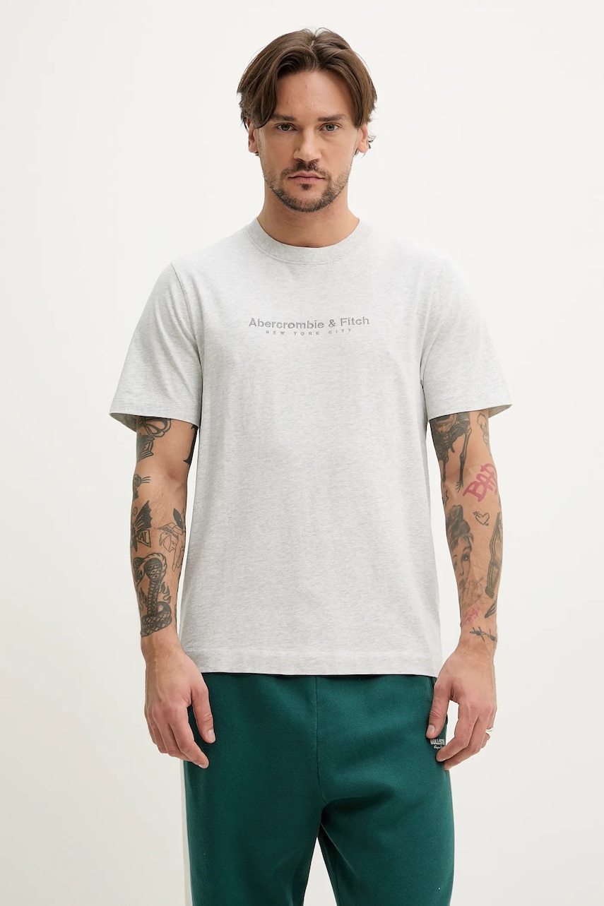 Βαμβακερό μπλουζάκι Abercrombie & Fitch ανδρικό, χρώμα: γκρι, KI175-5130