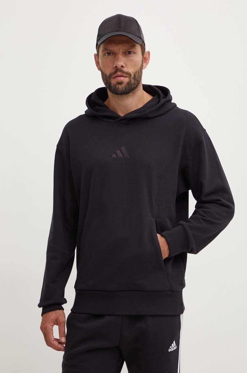 Βαμβακερή μπλούζα adidas All SZN χρώμα: μαύρο, με κουκούλα, IX1248