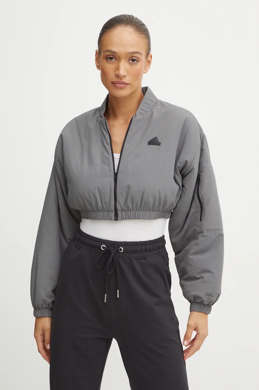 Μπουφάν adidas City Escape χρώμα: γκρι, IZ1492