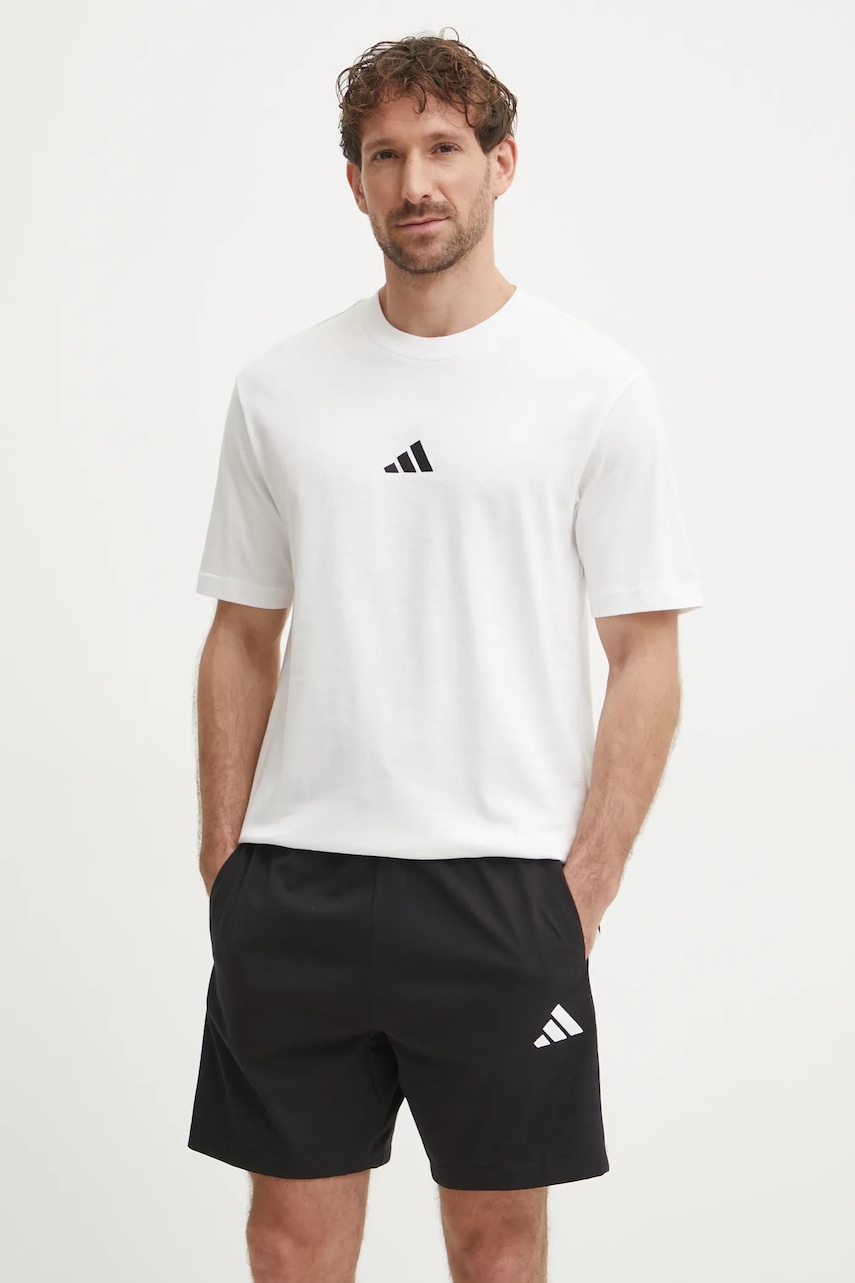 Βαμβακερό μπλουζάκι adidas Essential ανδρικό, χρώμα: μπεζ, JF1092