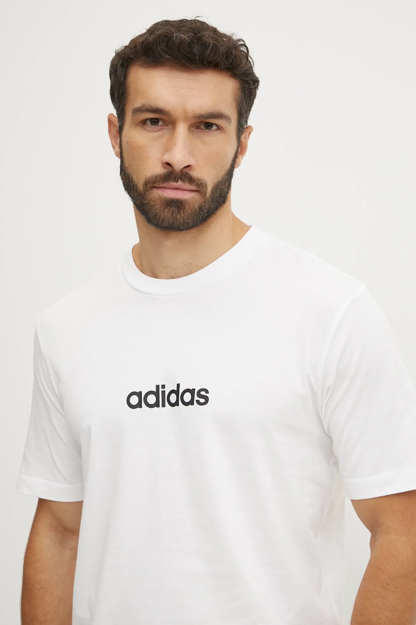 Βαμβακερό μπλουζάκι adidas Essentials Linear ανδρικό, χρώμα: μπεζ, JE9000