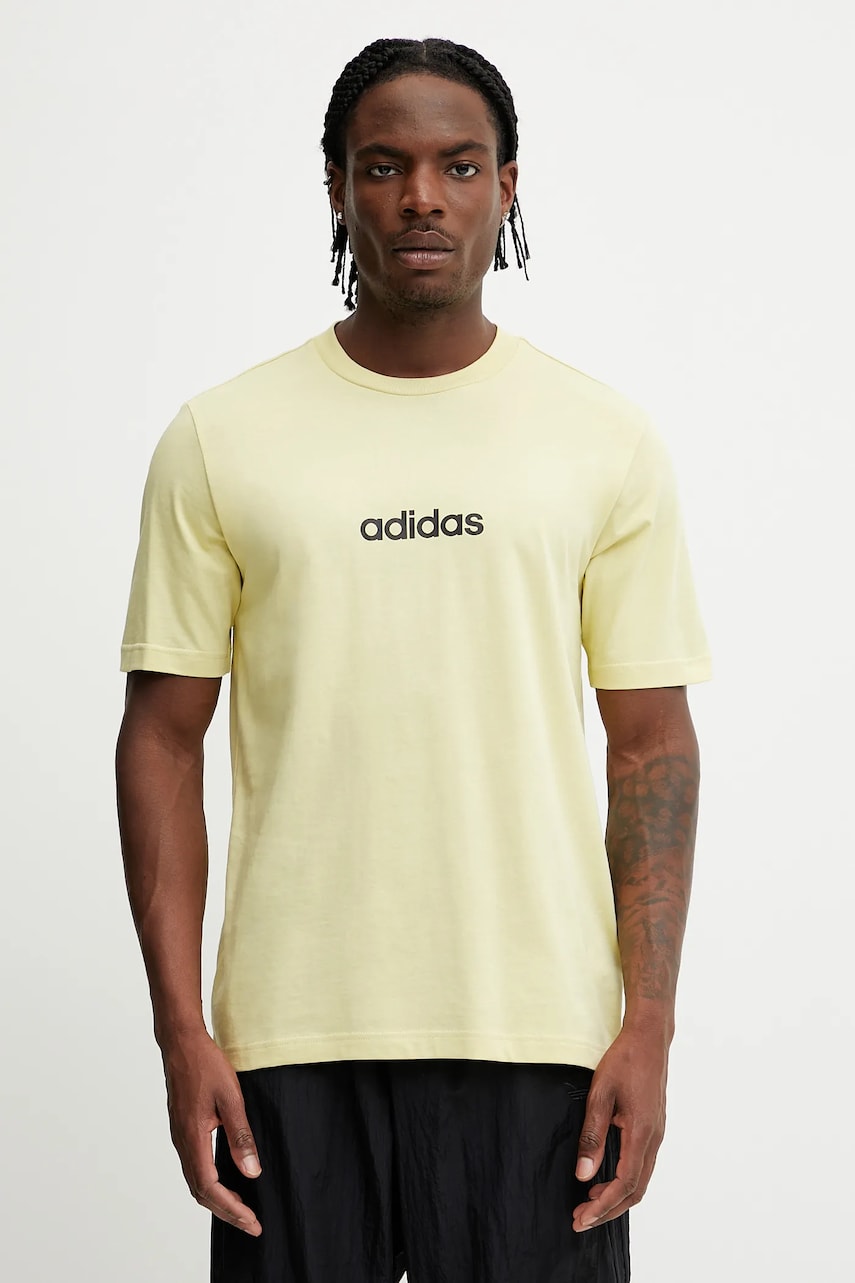 Βαμβακερό μπλουζάκι adidas Essentials Linear ανδρικά, χρώμα: κίτρινο, JE9003
