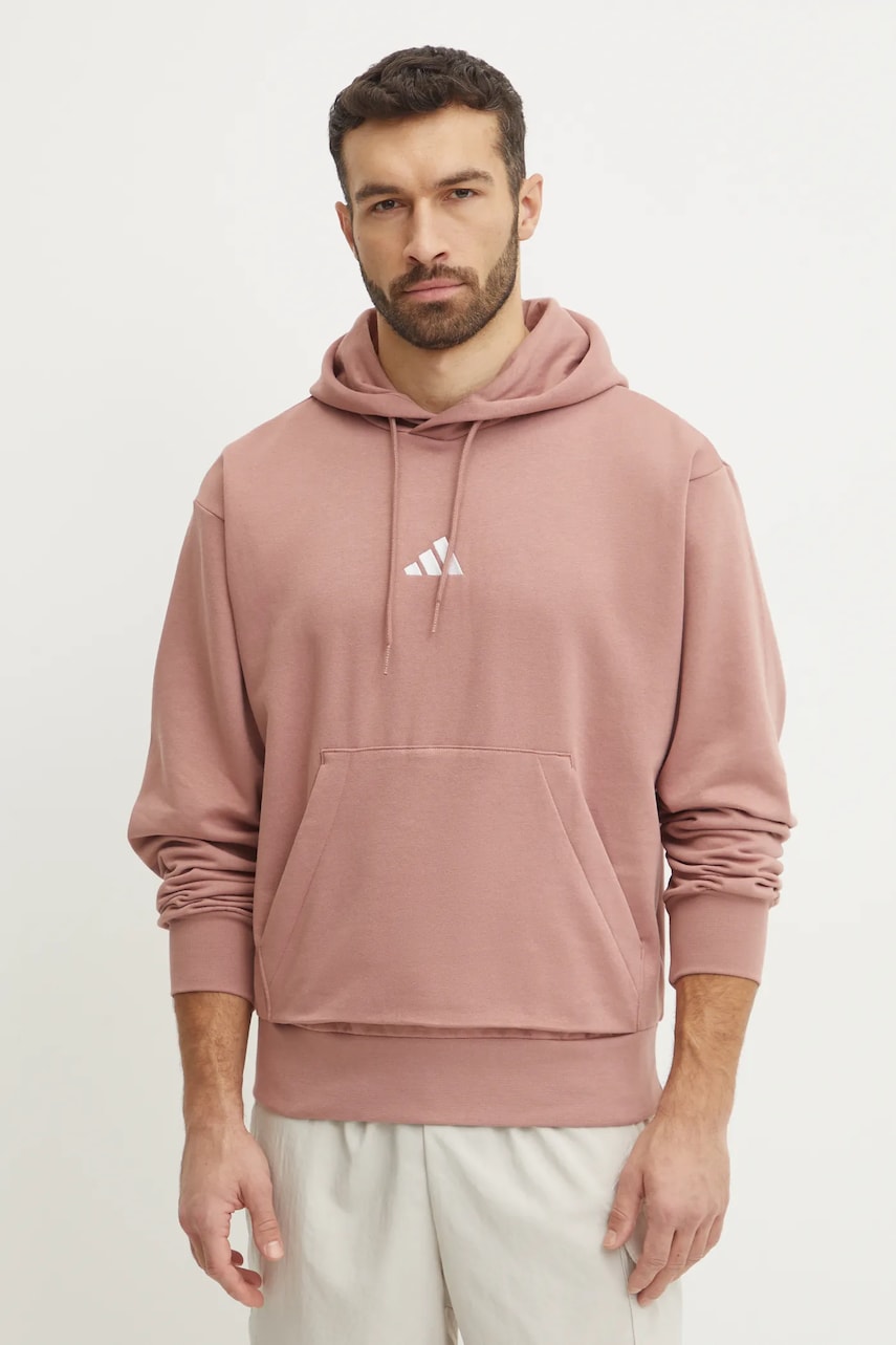 Μπλούζα adidas Feelcozy χρώμα: ροζ, με κουκούλα, IN6069