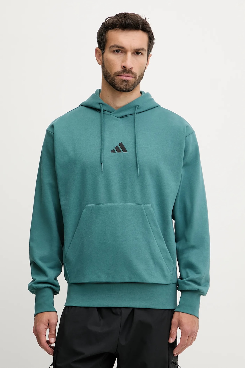 Μπλούζα adidas Feelcozy χρώμα: τιρκουάζ, με κουκούλα, KB7650