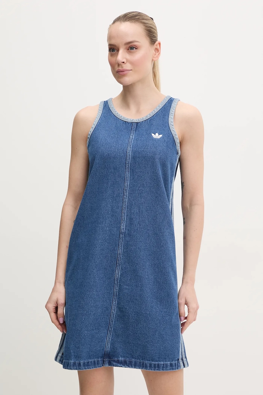 Φόρεμα τζιν adidas Originals DENIM 3S DRESS χρώμα: μπλε, JD2580