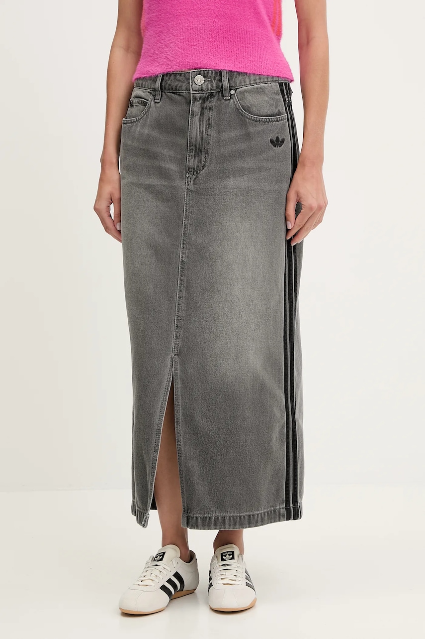 Τζιν φούστα adidas Originals Denim Long Skirt χρώμα: γκρι, JW2659