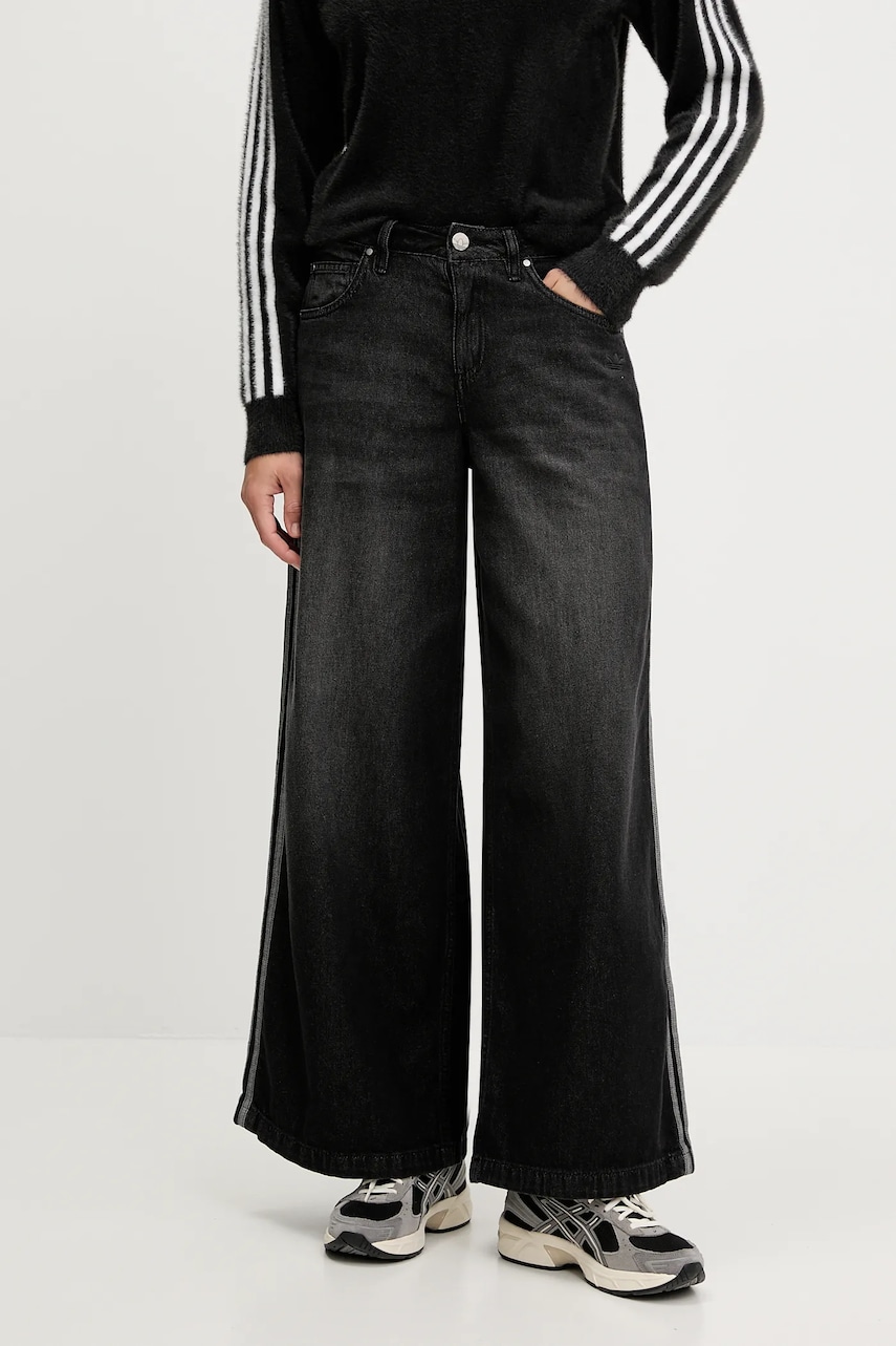 Τζιν παντελόνι adidas Originals Denim Wide Pant χρώμα: μαύρο, JV7453