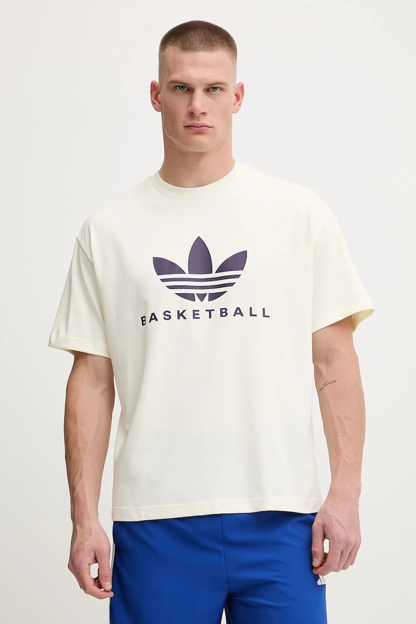 Μπλουζάκι adidas Originals Originals Basketball Courtside Tee χρώμα: μπεζ, JW6640