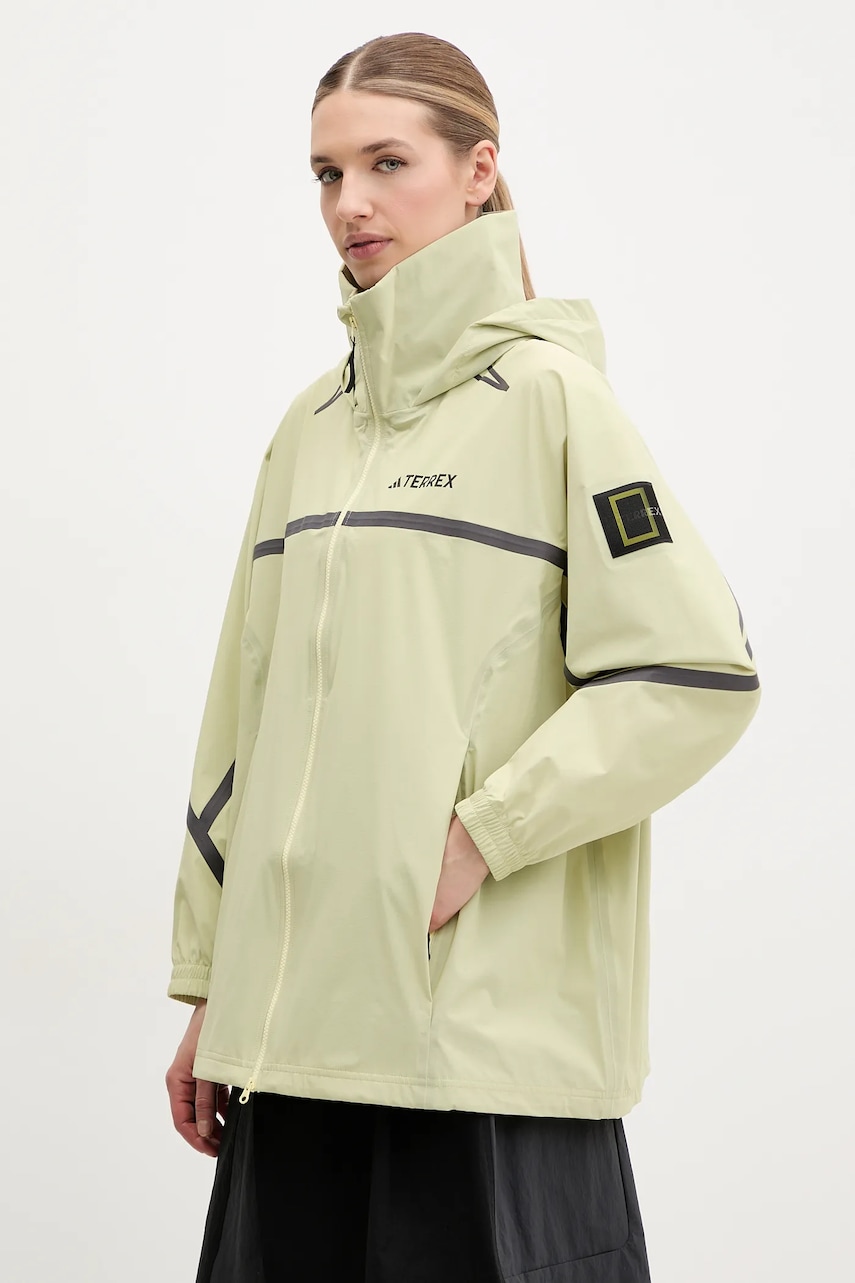 Αδιάβροχο μπουφάν adidas TERREX x National Geographic χρώμα: μπεζ, JD5832