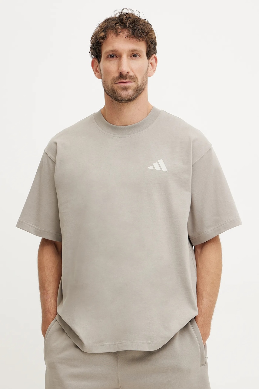 Βαμβακερό μπλουζάκι adidas x Mercedes ανδρικό, χρώμα: μπεζ, JW3088