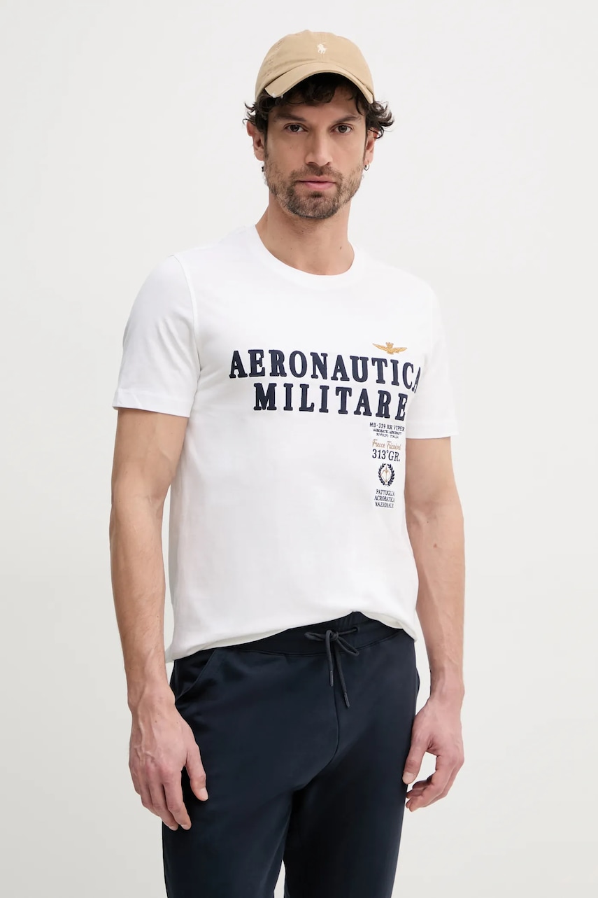Βαμβακερό μπλουζάκι Aeronautica Militare ανδρικό, χρώμα: μπεζ, TS2401J592