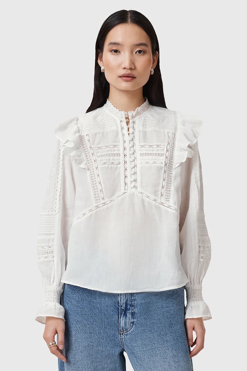 Βαμβακερή μπλούζα AllSaints HEATHER γυναικεία, χρώμα: άσπρο, W038PC