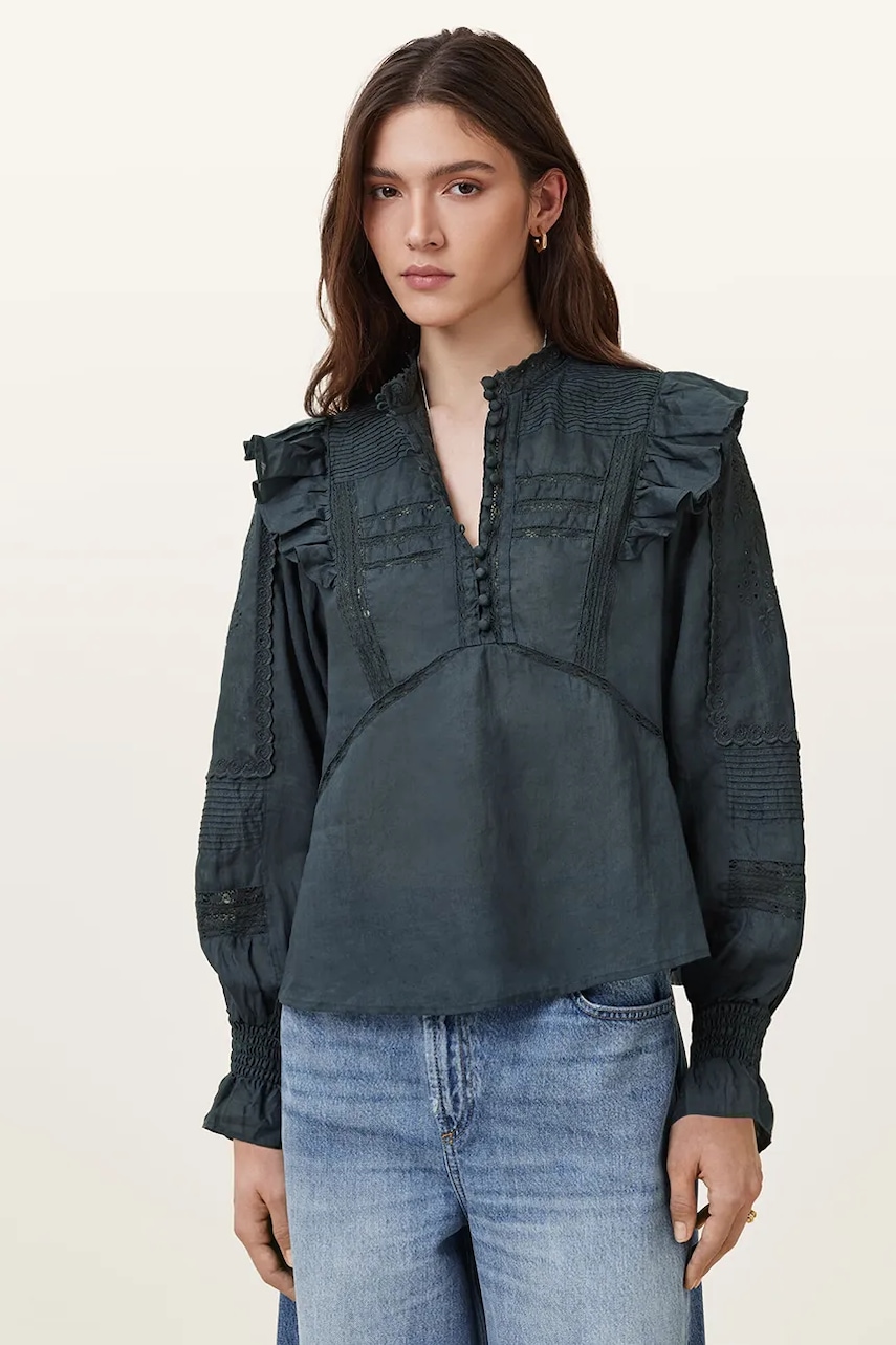 Βαμβακερή μπλούζα AllSaints HEATHER γυναικεία, χρώμα: ναυτικό μπλε, W038PC
