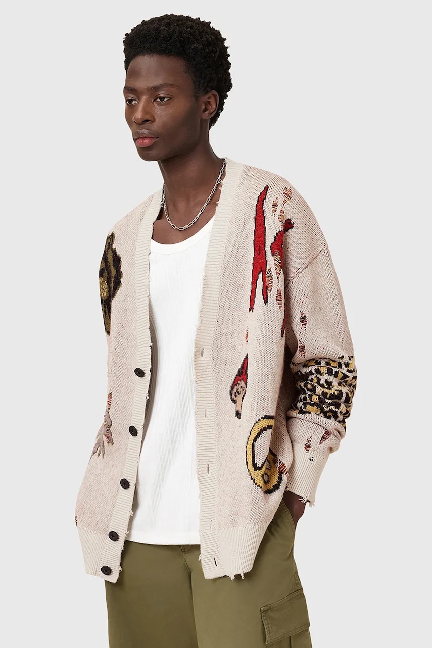 Ζακέτα από μίγμα μαλλιού AllSaints JAY χρώμα: μπεζ, M035KC