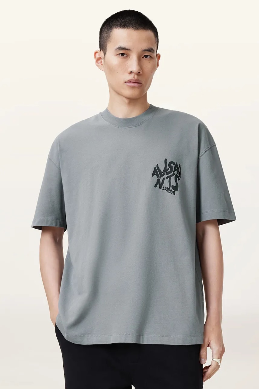 Βαμβακερό μπλουζάκι AllSaints ORLANDO SS ανδρικό, χρώμα: γκρι, M022PA