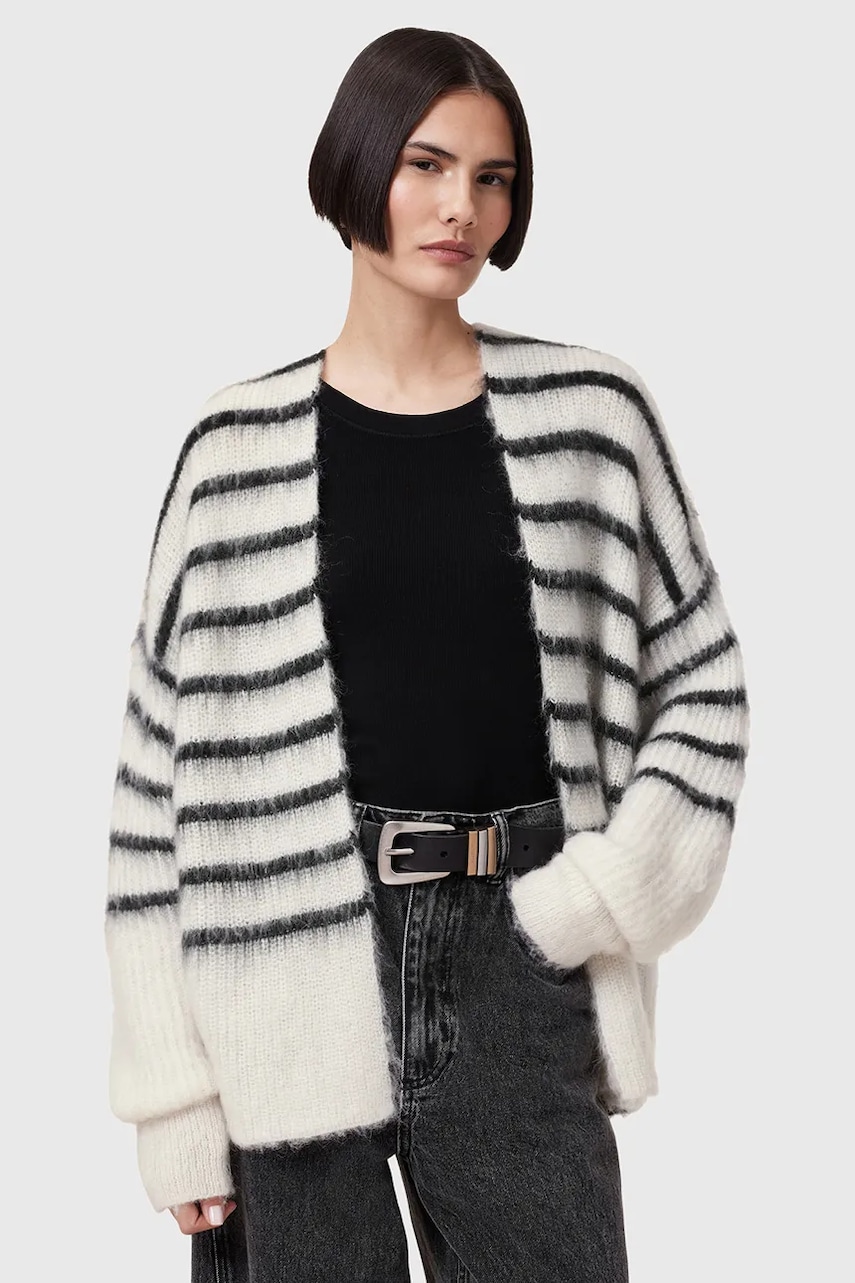 Μάλλινη ζακέτα AllSaints RIGA χρώμα: άσπρο, W005KC