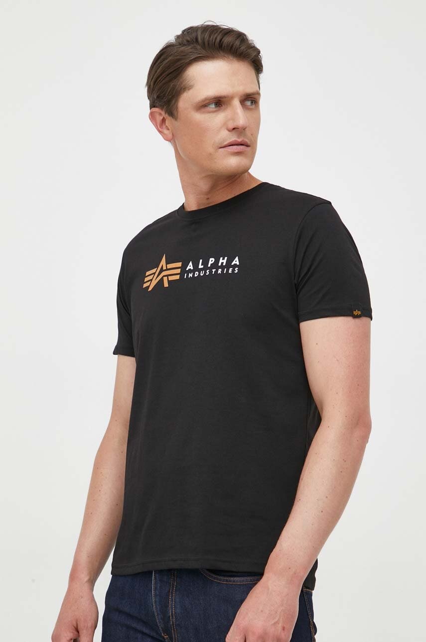 Βαμβακερό μπλουζάκι Alpha Industries Koszulka Alpha Industries Alpha Label T 118502 03 χρώμα: μαύρο