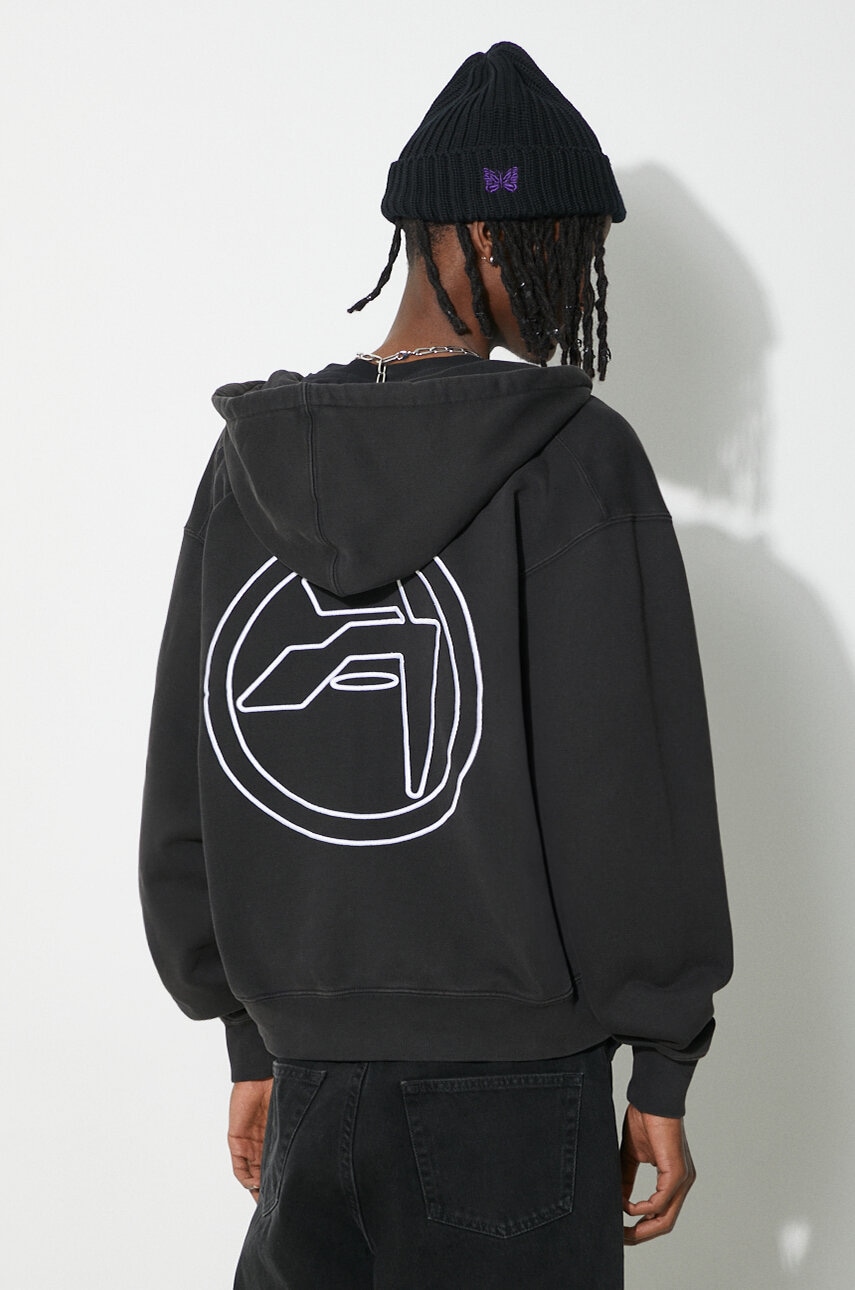 Βαμβακερή μπλούζα AMBUSH Embroidered Emblem Zip Up χρώμα: μαύρο, με κουκούλα, BMBE002S24FLE