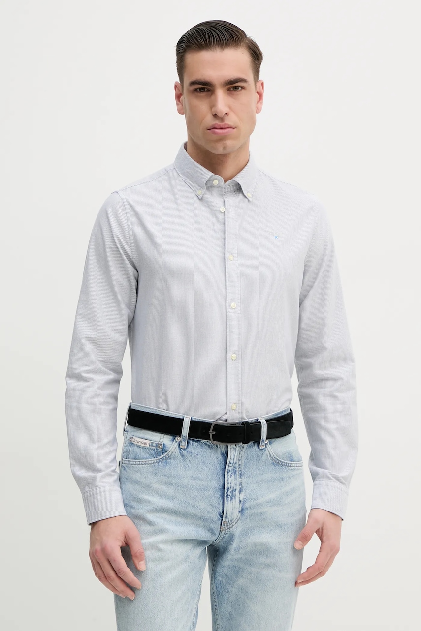 Βαμβακερό πουκάμισο Barbour Striped Oxtown Tailored Shirt ανδρικό, χρώμα: γκρι, MSH5303