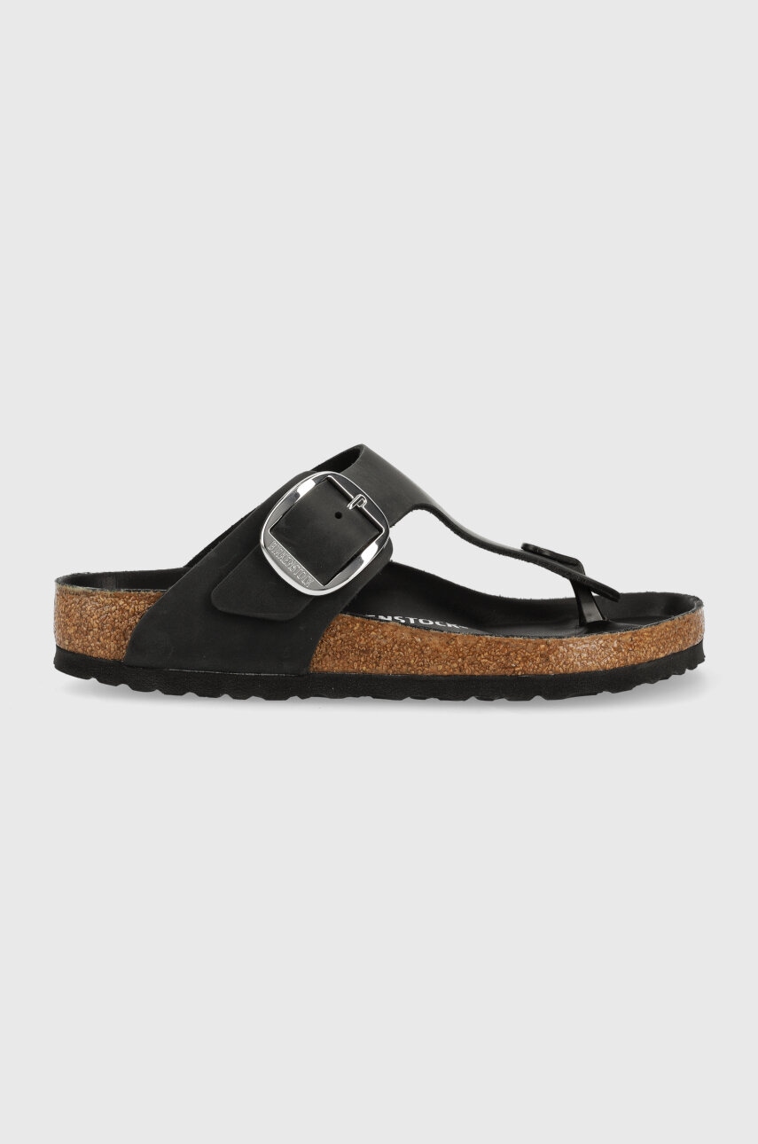 Δερμάτινες σαγιονάρες Birkenstock Gizeh Big Buckle γυναικείες, χρώμα: μαύρο, 1023334