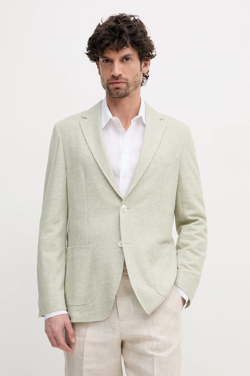 Blazer με μείγμα λινών BOSS ανδρικό, χρώμα: πράσινο, 50542639