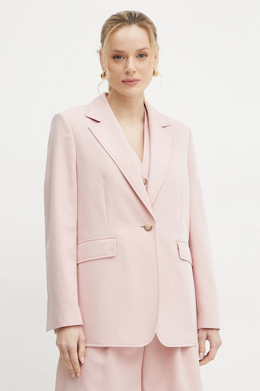 Blazer με μείγμα λινών BOSS Orange χρώμα: ροζ, 50546215