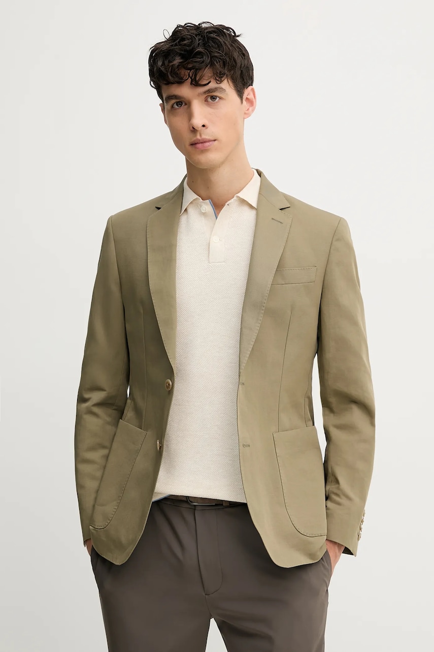 Blazer με μείγμα λινών Hackett London ανδρικό, χρώμα: πράσινο, HM470595R