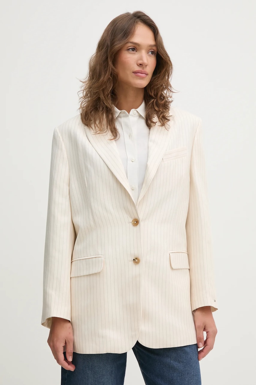 Blazer με μείγμα λινών Tommy Hilfiger χρώμα: μπεζ, WW0WW46167